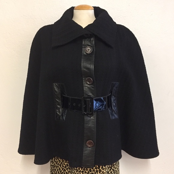 Mackage Wool Cape, Leather Trim